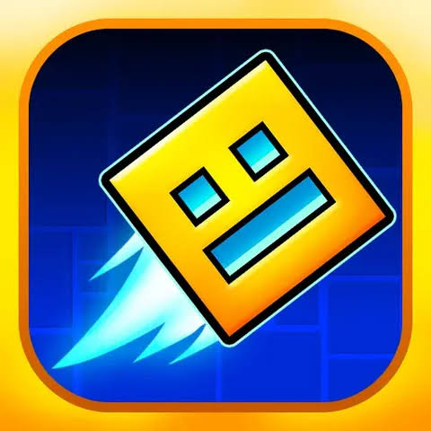 Geometry Dash APK v2.2.145 gameplay screenshot featuring rhythm platform action, custom levels, obstacles, and game icons on Android